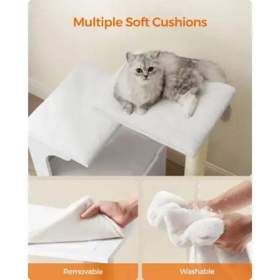 WoodyWonders 33.8-Inch Modern Cat Tower with 3 Perches, Scratching Post & Cave, Includes 4 Washable Cushions image {2}