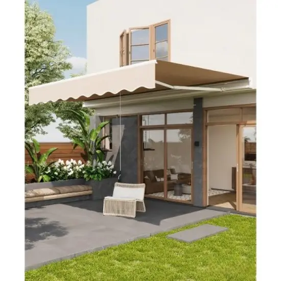 Manual Retractable Awning 118"x96" - Heavy Duty Aluminum Frame & 280g Waterproof Polyester Fabric for Patio, Deck, Porch image {7}