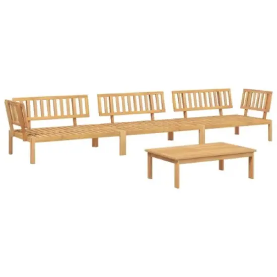 vidaXL 4 Piece Patio Pallet Sofa Set - Solid Acacia Wood Furniture for Outdoor/Garden/Patio - Table & 3 Sofas (Brown Light) image {8}