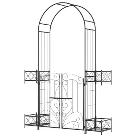 Gulches 7' Garden Arch Arbor, Metal Arch Trellis with Gate, Garden Archway for Climbing Vines, Wedding Ceremony Decoration, Black image {9}