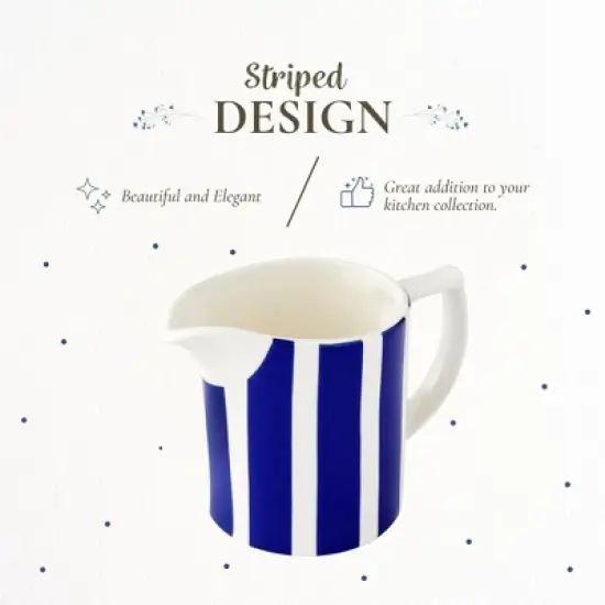 Spode Steccato Milk Jug, 10oz - Earthenware Drink Pitcher with Bold Blue Stripes for Coffee Bar Essentials, Creamer, Salad Dressing, Juice or Tabletop image {2}
