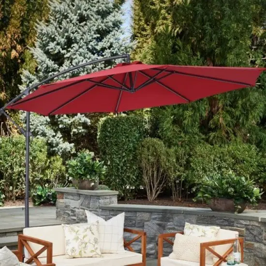 10' x 10' Cantilever Patio Hanging Umbrella with Crank and Cross Base Red - Wellfor image {12}