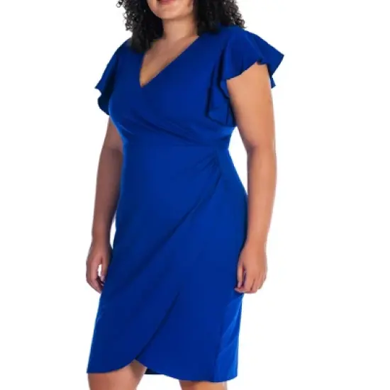 Womens Plus Size V Neck Ruffle Sleeve Knee Length Dress image {3}