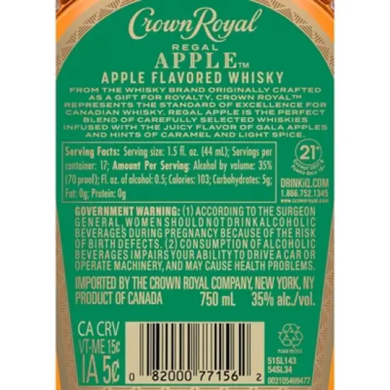 Crown Royal Regal Apple Flavored Whisky - 750ml Bottle image {9}