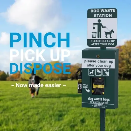 Emma and Oliver Locking Dog Waste Bag Dispenser with Glow in the Dark Sign, Hand Sanitizer Bottle and Rain Guard - 400 Pull Out Header Bags Included image {2}