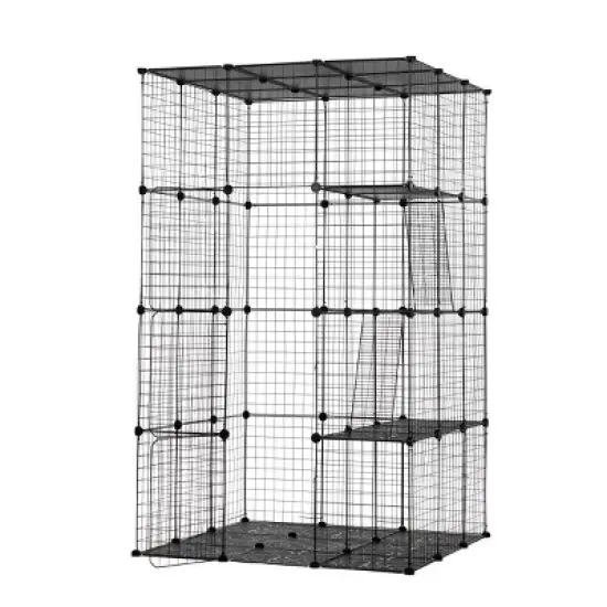 AZL1 Life Concept Pet Crates and Houses 3-Tier Cat Cage with Vertical Platforms and Secure Metal Mesh for Indoor Outdoor Use, Black, 42"*42"*72" image {4}