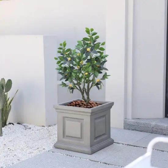 LuxenHome Gray MgO Square Box Flower Pot Planter image {3}