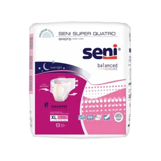 Seni Super Quatro Adult Incontinence Brief XL Heavy Absorbency Breathable / Overnight, S-XL08-BQ1, Severe image {6}