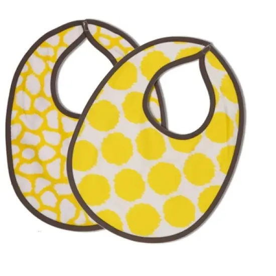 Bacati - Ikat Yellow/Gray Dots/Giraffe Muslin 4 pc set of Bibs & Burp Cloths Set image {2}