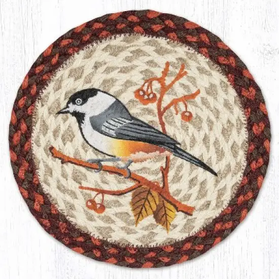 Earth Rugs Phyllis Stevens Chickadee Jute Trivet Hand Stenciled 10 Inch Round Kitchen Decor image {3}