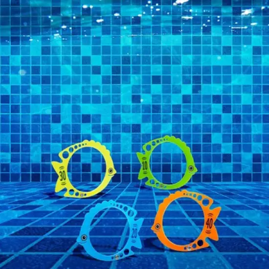 Juvale 12-Pack Fish-Shaped Diving Rings for Pool, Kids, 7x6-Inch Swim Dive Rings, Underwater Pool Sinking Toys, Bulk Gift Set, Numbered for Game Score image {2}