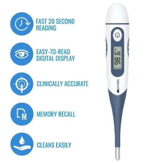MABIS Digital Thermometer for Babies, Children and Adults for Oral, Rectal or Underarm Use, Blue, 20 Sec image {3}