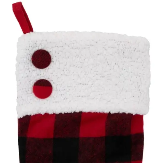 Northlight 23" Black and Red Rustic Buffalo Plaid Christmas Stocking image {2}