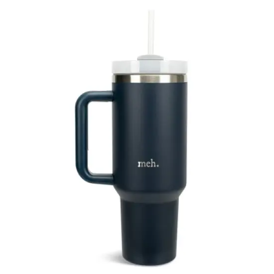 100 North Meh. Over It Sarcastic Humor Wrap-Around 40 Oz. Stainless Steel Water Bottle Coffee Mug, Spill & Leak Resistant, Travel Tumbler with Handle, image {5}