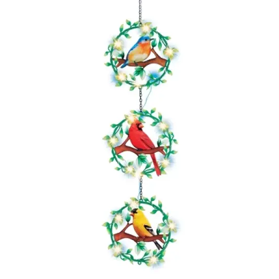 Collections Etc Solar Powered Bird Trio Hanging Garden Mobile Blue image {2}