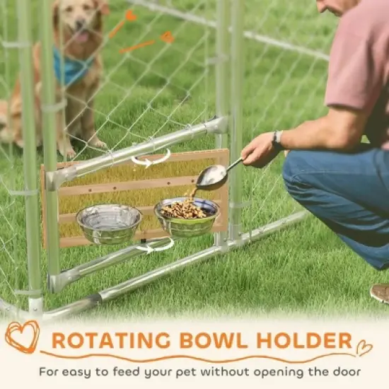 Resenkos Dog House, Pet House,Dog Cave,Galvanized Chain Link Large Outdoor Dog Kennel with Waterproof & UV-Resistant Cover Silver image {12}