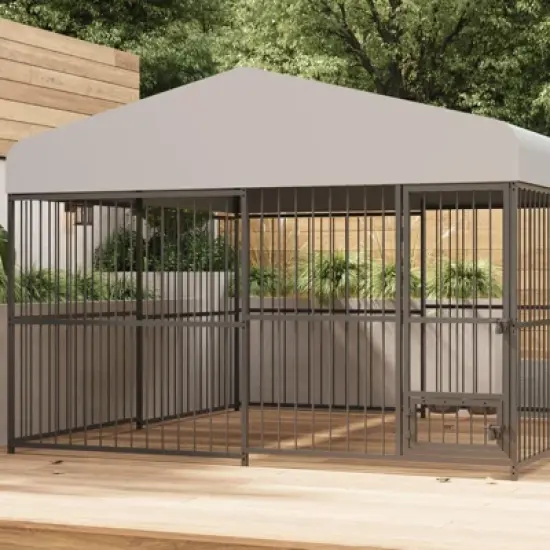 8X4FT/10X10FT/4X4FT Large Outdoor Dog Kennel, Heavy Duty Metal Dog Cage with Roof, Lock and Rotating Feeder, for All Dog Breeds image {3}