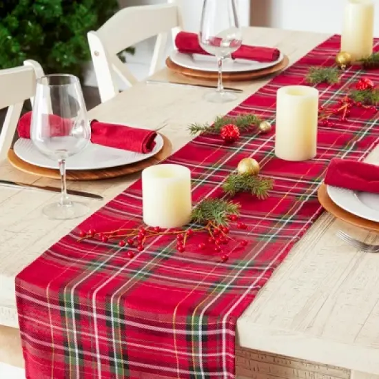 Design Imports  Christmas Metallic Plaid Table Runner, Red Tartan, 14X72" image {6}