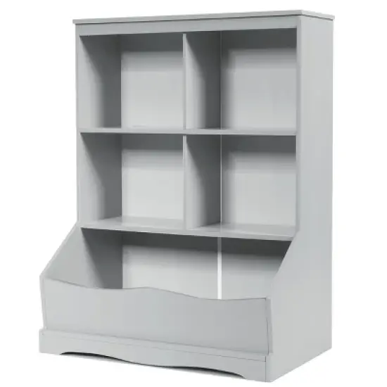 Costway 3-Tier Children's Multi-Functional Bookcase Toy Storage Bin Floor Cabinet GreyWhite image {11}
