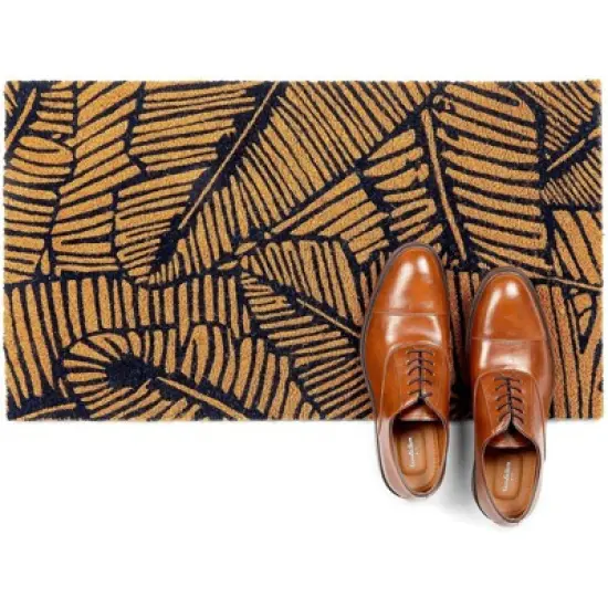 Juvale Boho Themed Leaf Coir Door Mat Welcome Doormat Indoor Outdoor Nonslip Front Rugs 17"x30" image {2}