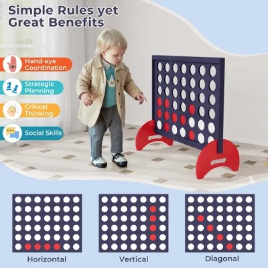 Costway 4-in-a-row Game Set with 42 PCS Chips & 600D Oxford Fabric Carrying Bag Wooden Blue/Red image {4}