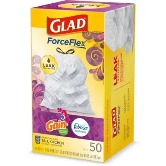 Glad ForceFlex White Trash Bags Gain Moonlight Breeze Scent with Febreze Freshness 13 Gallon - 50ct image {7}