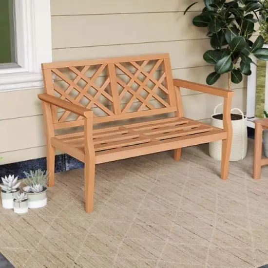 Costway 2-Person Outdoor Garden Bench with Comfy Armrests and Backrest Teak Wood image {1}