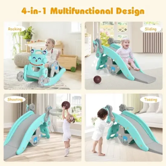 Babyjoy 4-in-1 Rocking Horse & Slide Set Toddler Slide Toy w/ Basketball Hoop image {6}