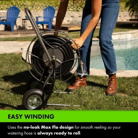 Yard Butler Hose Reel Cart with Wheels - Heavy Duty 200 Foot Metal Hose Reel - Suitable for Gardens, Lawns and Outdoor - IHT-2EZ image {2}