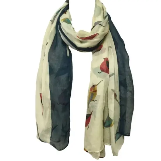Wrapables Soft Viscose Bird Print Multi-Style Scarf Wrap Shawl Sarong, Cream image {2}