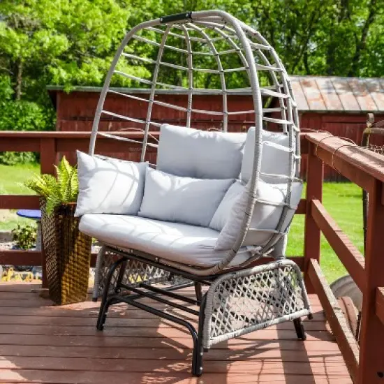 Sunnydaze Outdoor Polyrattan Double Egg Chair Glider with Cushions and Pillows - Gray image {3}
