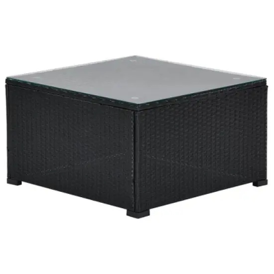 5pc Wicker Patio Sectional Seating Set with Cushions - Black/Blue - GODEER image {18}