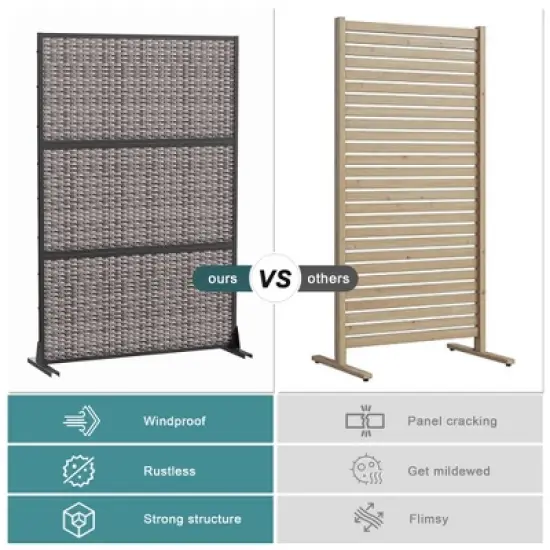 PexFix 72 in. H x 47 in. W Outdoor Metal Rattan Crossover Black Screen Garden Fence Brick Pattern Wall image {6}