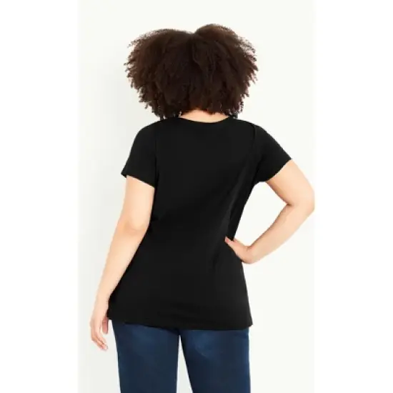 Women's Plus Size Cotton Gather V Top - black | EVANS image {1}