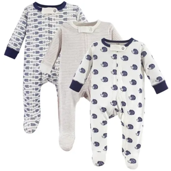 Touched by Nature Baby Boy Organic Cotton Zipper Sleep and Play 3pk, Hedgehog image {1}