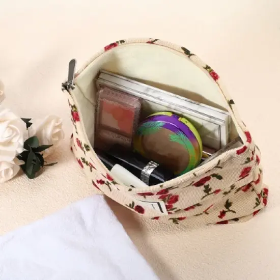 Unique Bargains Women's Floral Zipper Flower Makeup Bags and Organizers 1 Pc image {1}