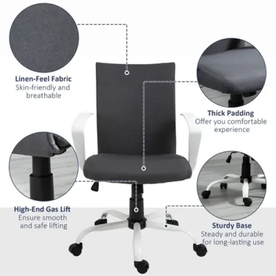 Vinsetto Mid Back Home Office Chair with Adjustable Height, High Armrests and Rocking Function image {4}