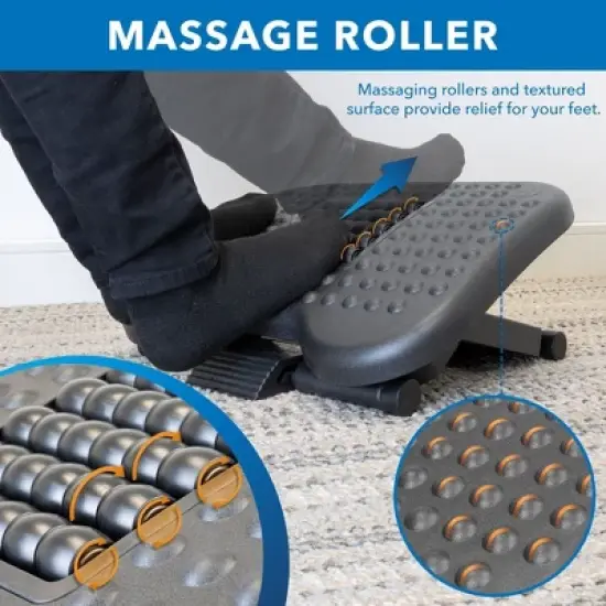 Mount-It! Under Desk Office Footrest with 3-Level Height Adjustment and Rolling Massaging Surface | 17 x 13 Inches image {2}