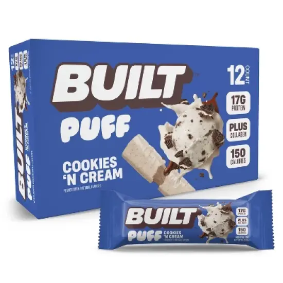 Built Bar BUILT Protein Bars - Cookies 'N Cream Puff - 17g Protein - 12ct image {7}
