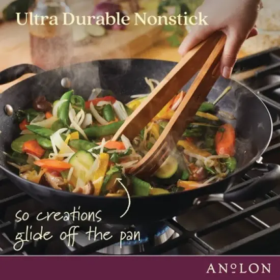 Anolon Advanced Home 14" Hard Anodized Nonstick Wok with Side Handle and Lid Onyx image {5}