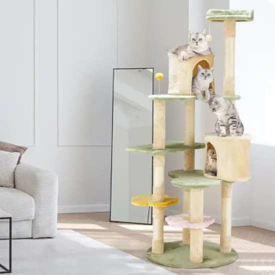 Erommy Flower Cat Tree Tower,  Multi-Level Cat Condo,light green image {2}
