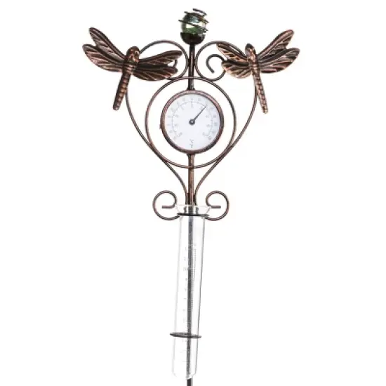 Evergreen Dragonfly Thermometer & Rain Gauge Garden Stake image {2}