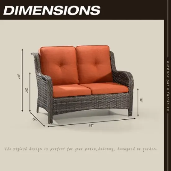 UPTIOT 49'' Polyethylene (PE) Wicker Outdoor Loveseat Orange image {3}