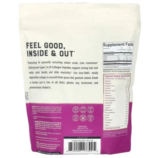 Live Conscious Collagen Peptides, Unflavored, 16 oz (454 g) image {1}