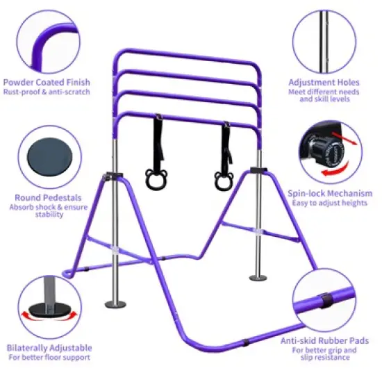 Gulches Purple Multi-Functional Adjustable Height Children's Horizontal Gymnastic Bar With Bear Rings image {7}