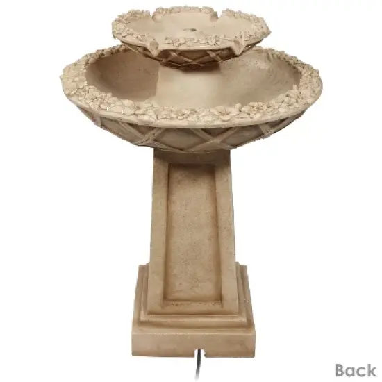 Sunnydaze 28"H Electric Polyresin 2-Tier Beveled Flower Outdoor Bird Bath Water Fountain image {5}
