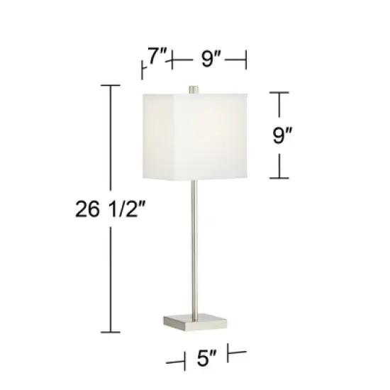 360 Lighting Franco Modern Table Lamps 26 1/2" High Set of 2 Brushed Nickel with USB Charging Ports White Square Shade for Bedroom Living Room Desk image {6}