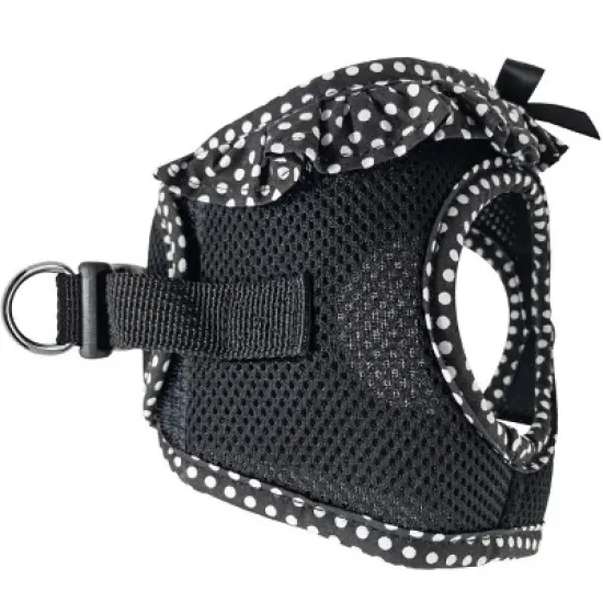 Doggie Design American River Choke Free Dog Polka Dot Ruffle Harness-Black and White image {1}