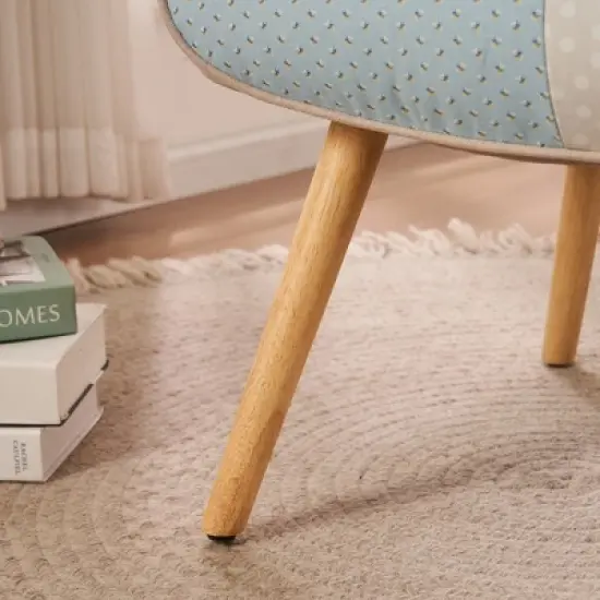 FERPIT Patchwork Upholstered Wingback Accent Chair with Rubberwood Legs image {4}