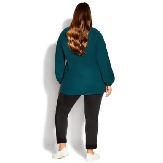Women's Plus Size Polar Fleece Zip Jacket - Emerald | AVENUE image {3}
